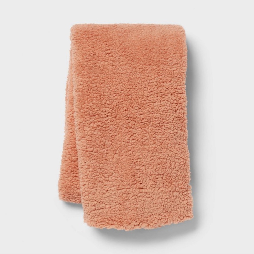 Room Essentials Plush Sherpa Throw Blanket in Peach